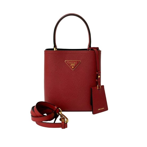 PRADA Red Leather Saffiano Shoulder Bag - Picture 1 of 10